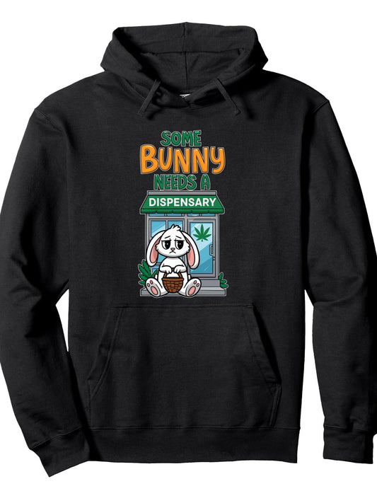 420 Easter Bunny Funny Weed Smoking Rabbit Cannabis 4/20 Day Pullover Hoodie Easter Weed Black 250gsm Cotton Long Sleeve Men Casual Hoodie