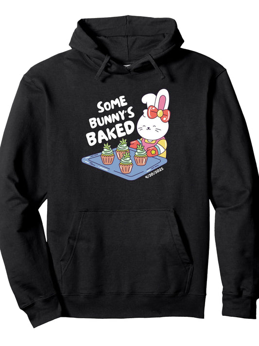 420 Easter Bunny Baking Weed Rabbit Cannabis 4/20 Day Womens Pullover Hoodie Easter Weed Black 250gsm Cotton Long Sleeve Men Casual Hoodie