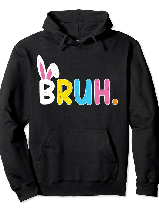 Bruh Meme Easter Day Funny Bunny Eggs Teens Boys Kids Men Pullover Hoodie Easter Weed Black 250gsm Cotton Long Sleeve Men Casual Hoodie