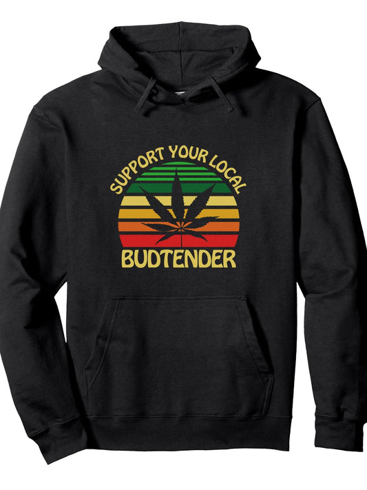 Budtender Tshirt for Cannabis Weed Shop Dispensary Fans Pullover Hoodie Weed Black 250gsm Cotton Long Sleeve Men Casual Hoodie