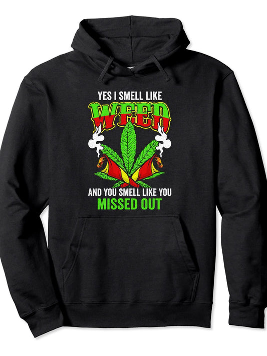 Yes I Smell Like Weed Funny Cannabis Marijuana Lover Pullover Hoodie Weed Black 250gsm Cotton Long Sleeve Men Casual Hoodie