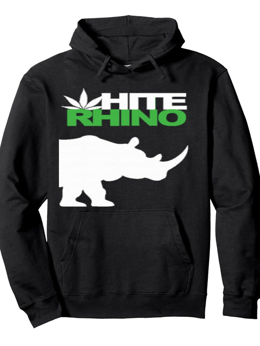 Weed Strains White Rhino 420 Cannabis Culture Pullover Hoodie Weed Black 250gsm Cotton Long Sleeve Men Casual Hoodie