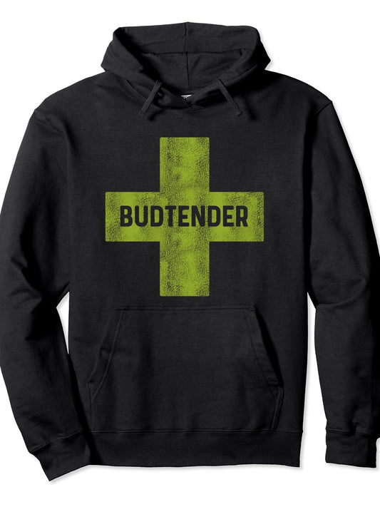 Budtender Weed Stoner Cannabis Marijuana Dispensary Cross Pullover Hoodie Weed Black 250gsm Cotton Long Sleeve Men Casual Hoodie