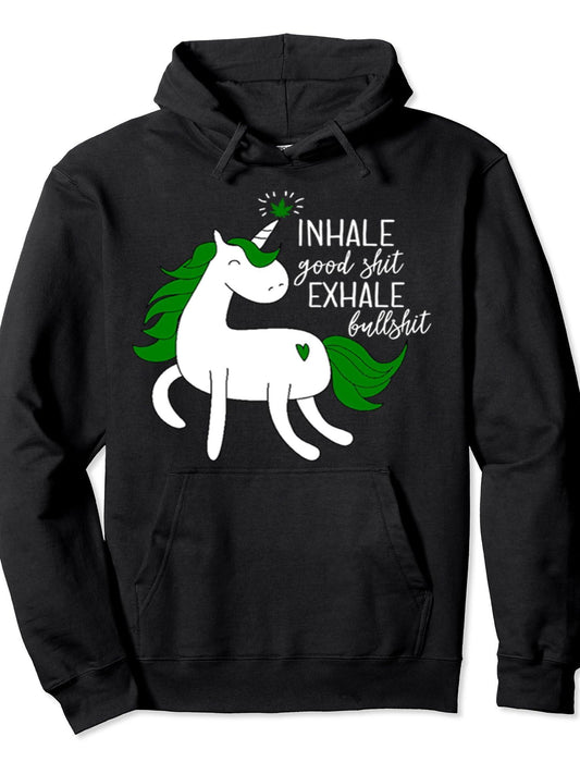 Weed Unicorn Girly Marijuana Lover Gift Women Weed Smokers Pullover Hoodie Weed Black 250gsm Cotton Long Sleeve Men Casual Hoodie