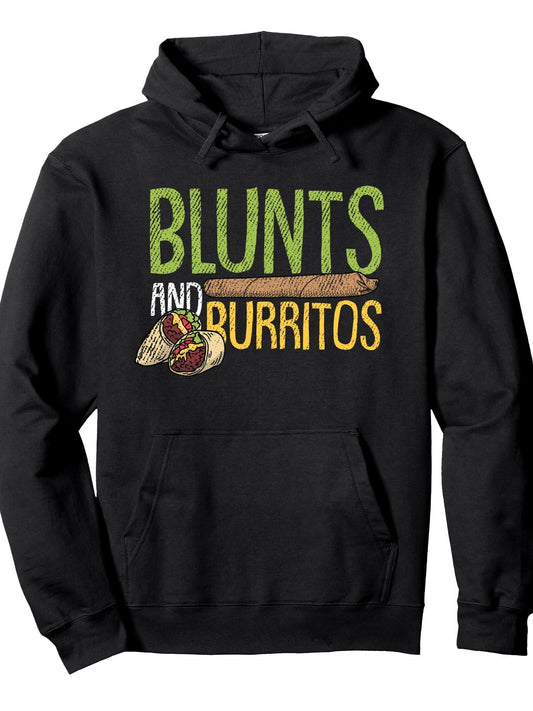 Blunts And Burritos Mexican Food Weed Marijuana Pot Stoner Pullover Hoodie Weed Black 250gsm Cotton Long Sleeve Men Casual Hoodie
