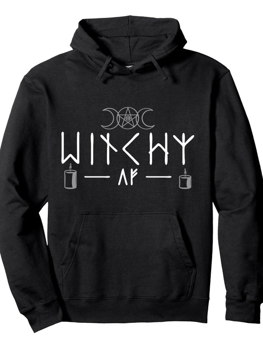 Witchy AF Three Moons Wicca Pullover Hoodie Weed Black 250gsm Cotton Long Sleeve Men Casual Hoodie