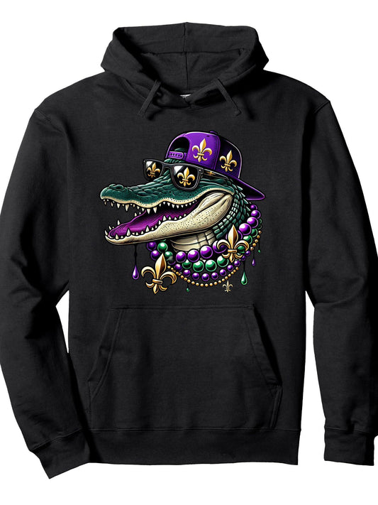 Alligator Mardi Gras Carnival Outfit For Mens Boys Kids Pullover Hoodie Carnival Black 250gsm Cotton Long Sleeve Men Casual Hoodie