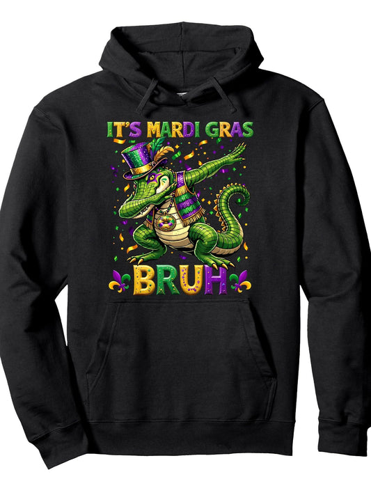 Alligator Dabbing Bruh Mardi Gras Carnival Teens Boys Kids Pullover Hoodie Carnival Black 250gsm Cotton Long Sleeve Men Casual Hoodie