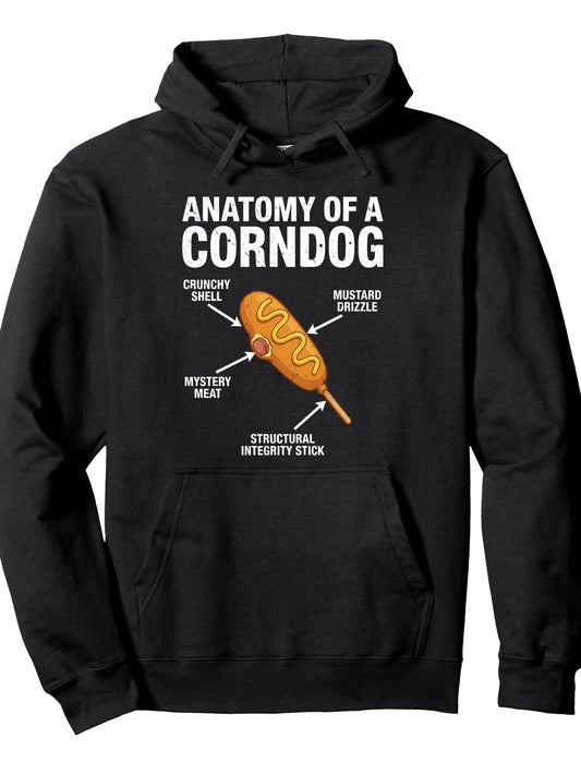 Anatomy of a Corndog Funny Foodie Hot Dog Lover Humor Pullover Hoodie Carnival Black 250gsm Cotton Long Sleeve Men Casual Hoodie