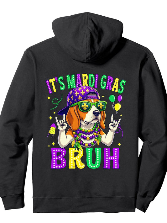 Beagle Bruh Mardi Gras Boys Girls Kids Carnival Parade Pullover Hoodie Carnival Black 250gsm Cotton Long Sleeve Men Casual Hoodie