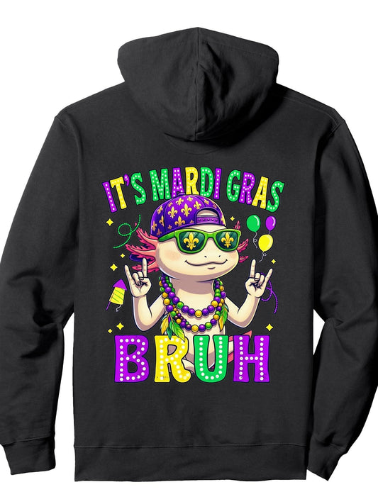 Axolotl Bruh Mardi Gras Boys Girls Kids Carnival Parade Pullover Hoodie Carnival Black 250gsm Cotton Long Sleeve Men Casual Hoodie