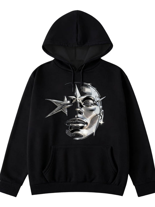 AugYew Mens Graphic Hoodies Heavyweight Pullover Vintage Sweatshirt Streetwear Y2K Fleece Long Sleeve Casual Top Spider Black 250gsm Cotton Long Sleeve Men Casual Hoodie